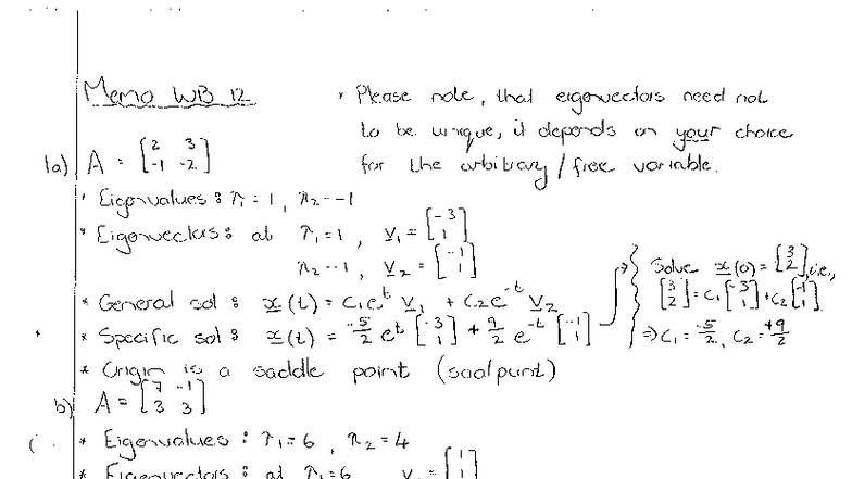 Worksheet 12 solution - Memo WB 12 Please note, that eigewectors need ...