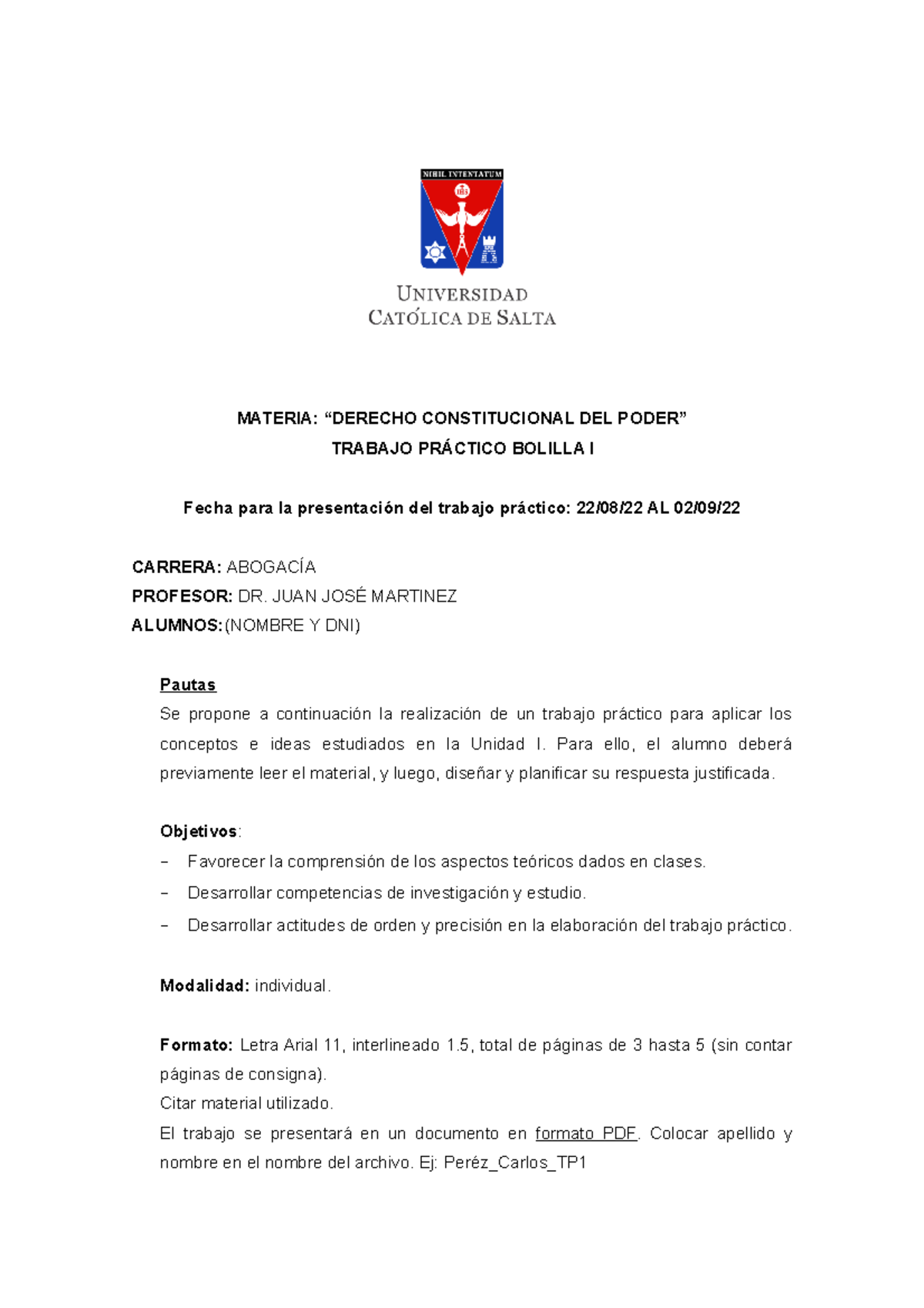 Trabajo Práctico N° 1 - Unidad I - Derecho Constitucional del Poder ...