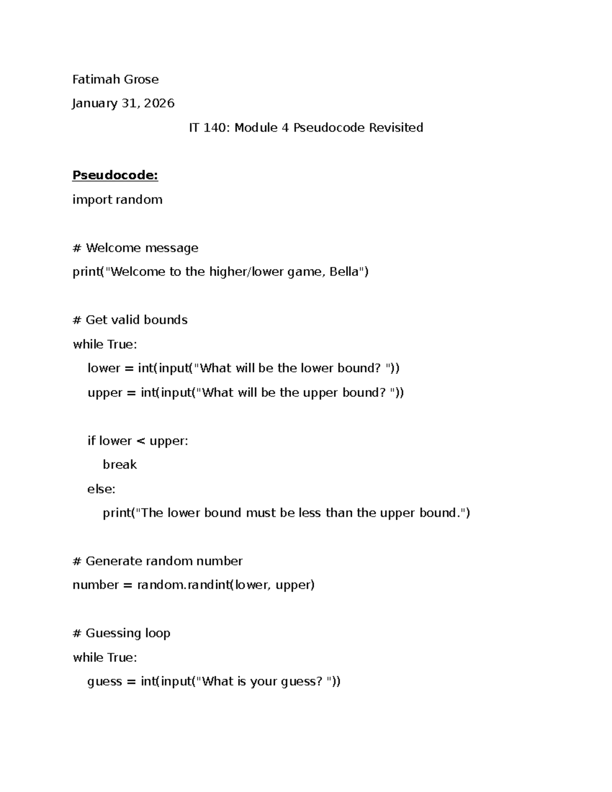 IT 140: Module 4 Pseudocode Revisited Guide - Studocu