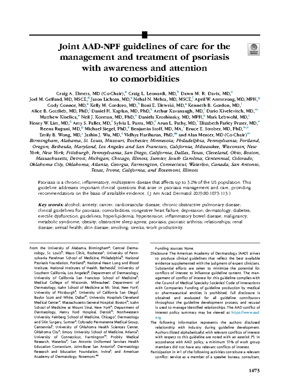 Joint AAD-NPF Guidelines for Psoriasis Management and Comorbidities ...