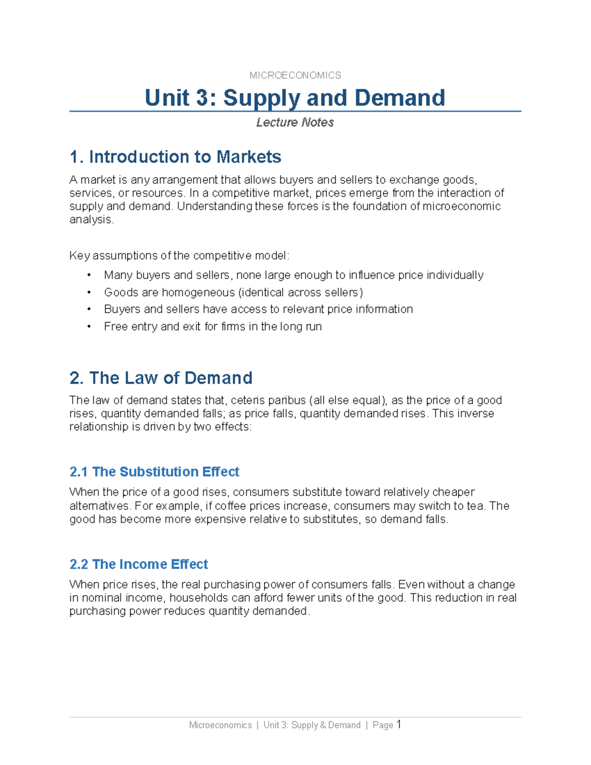 Microeconomics Unit 3: Supply and Demand Lecture Notes - Studocu