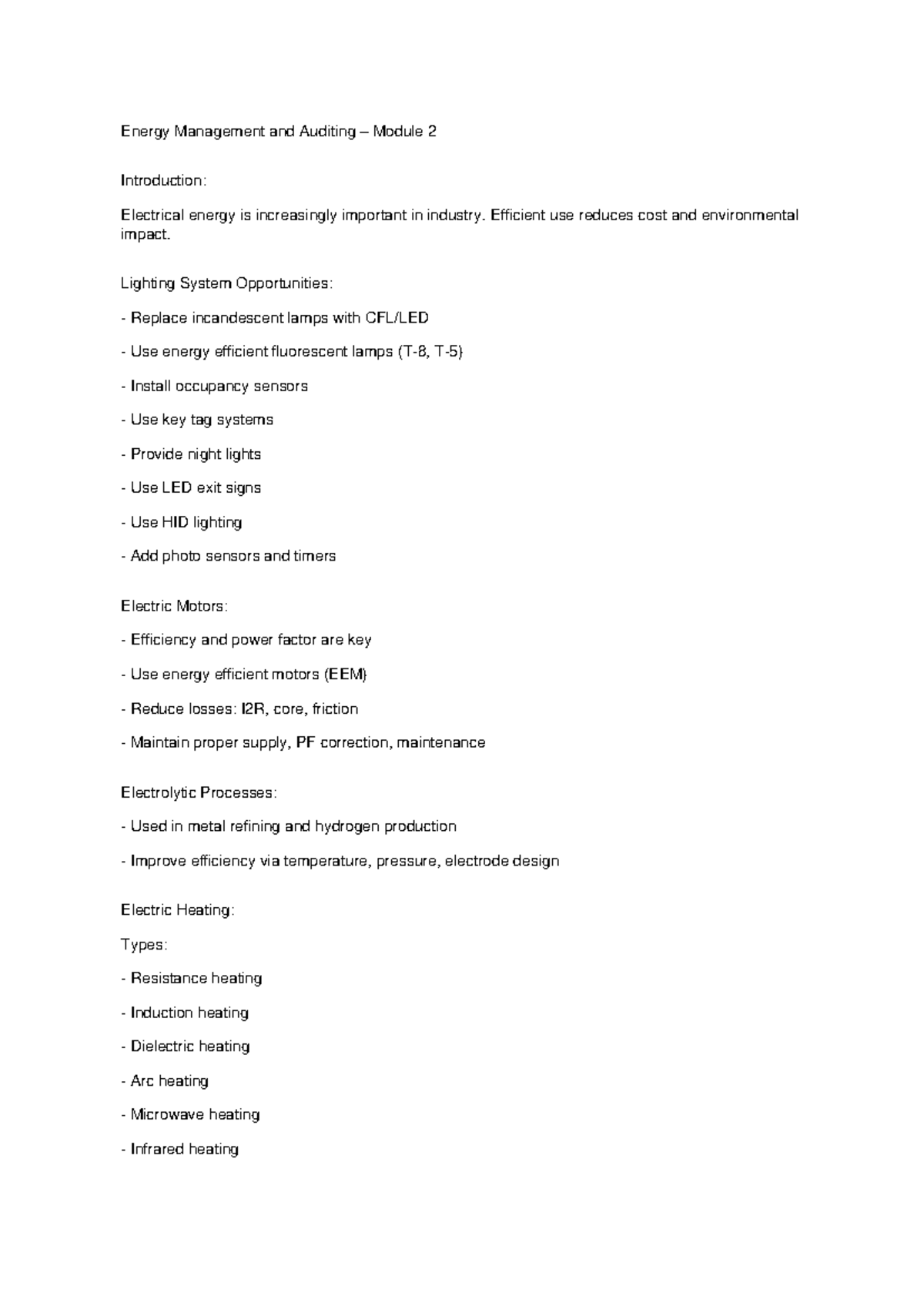Energy Management Notes: Module 2 Overview and Strategies - Studocu