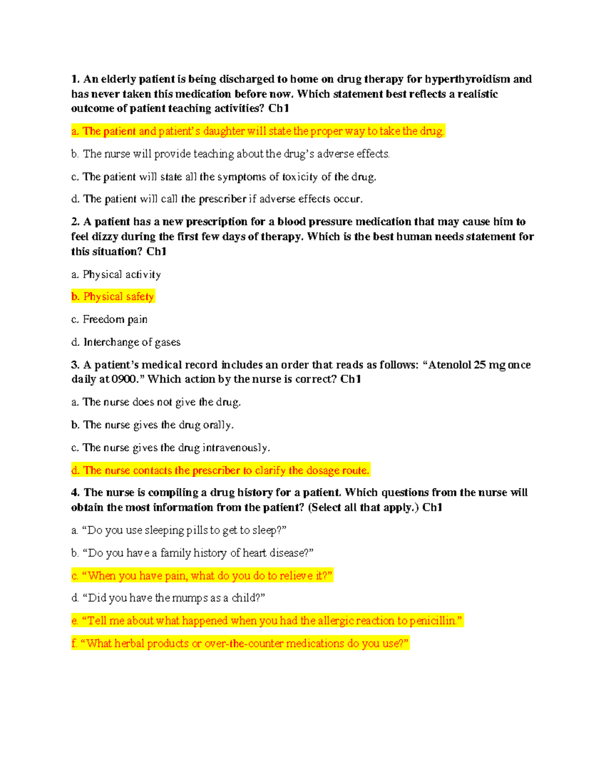 Pharm Ch1-21 Review Questions: Key Insights and Patient Care Strategies ...
