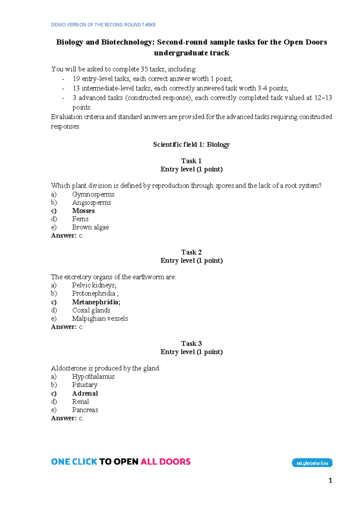 DEMO VERSION OF SECOND ROUND TASKS FOR BIOLOGY AND BIOTECHNOLOGY - Studocu