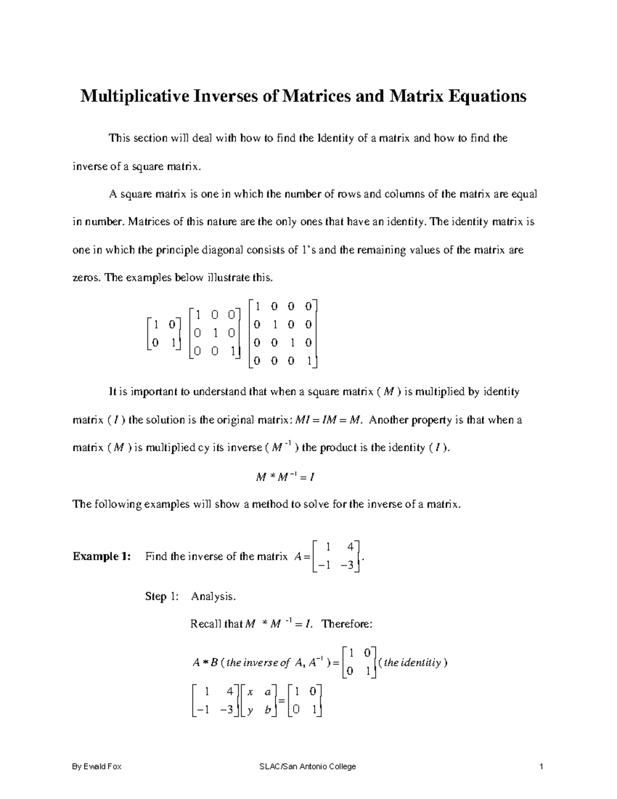 Math1414: Multiplicative Inverses of Matrices Explained - Studocu