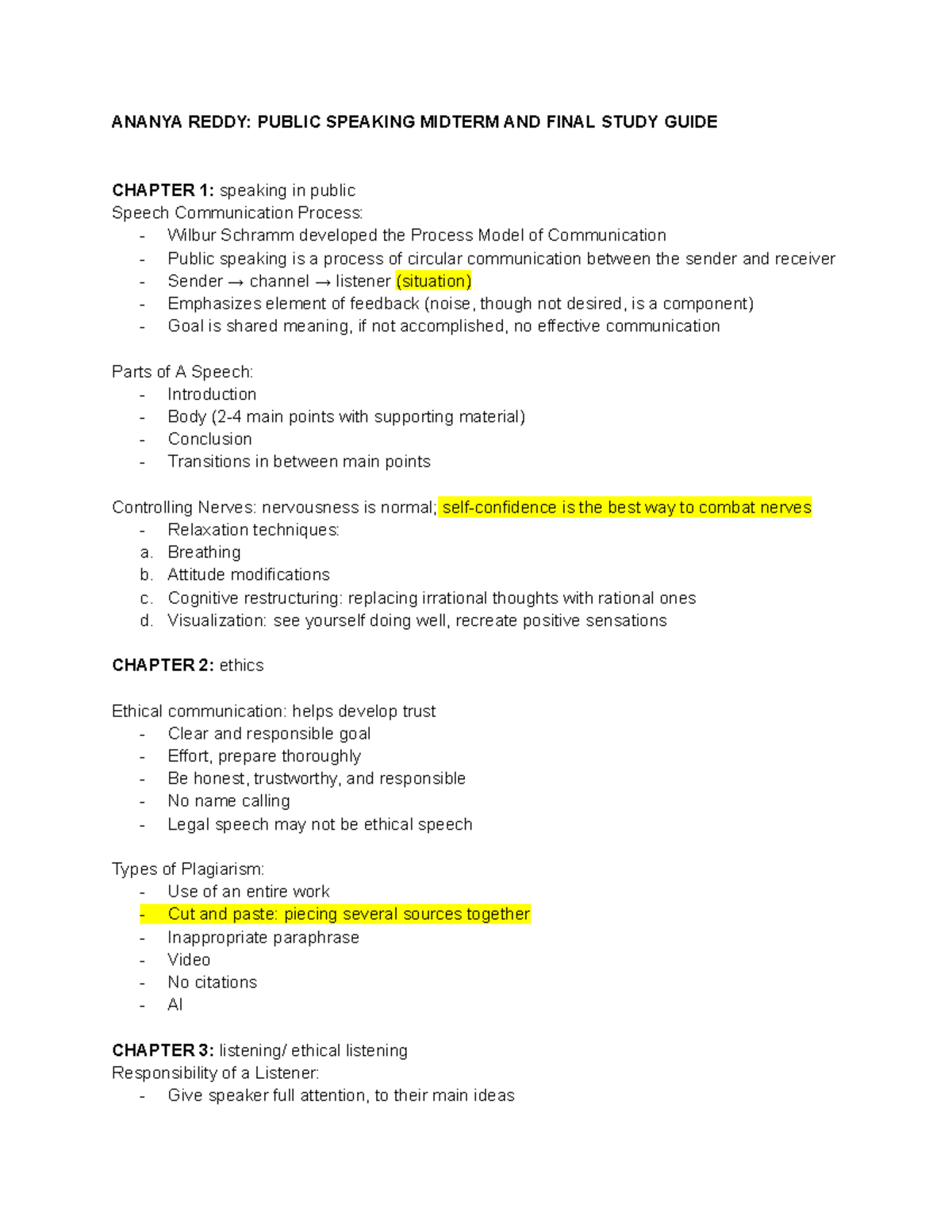 Public Speaking Midterm & Final Study Guide (Course Code: PSC 101 ...