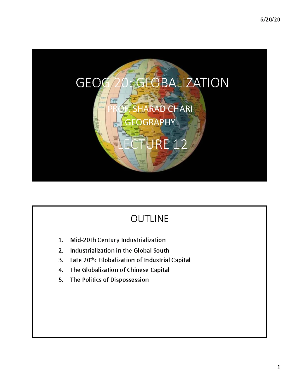 GEOG 20: Globalization - Lecture 2 Notes on Inequality & Contradictions ...