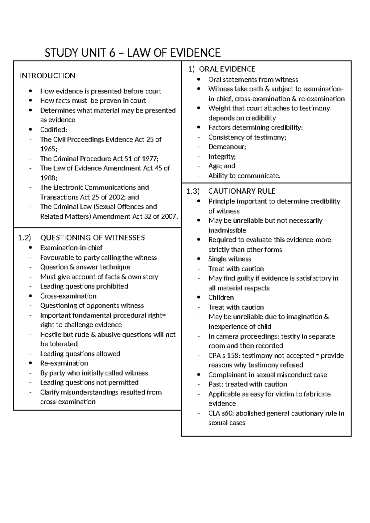 Study Unit 6: Summary of Law of Evidence Concepts and Principles - Studocu