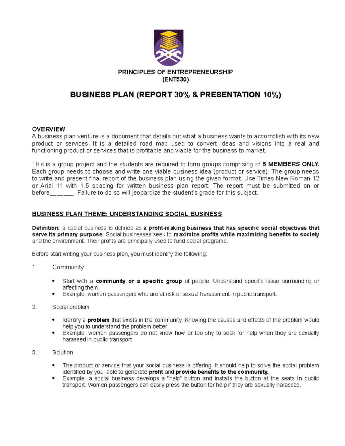 ENT530- Business PLAN -OCT2021 - PRINCIPLES OF ENTREPRENEURSHIP (ENT530 ...