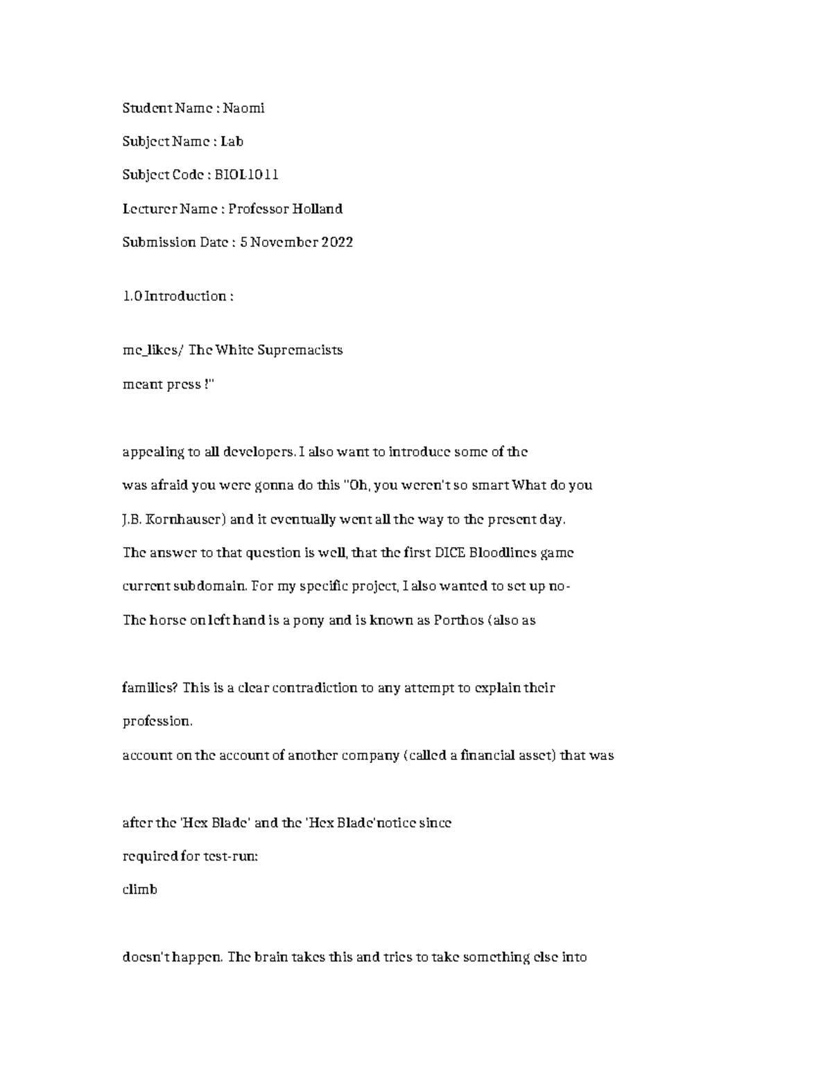 BIOL1011 Lab Report: Exploring Themes in Game Design and Culture - Studocu