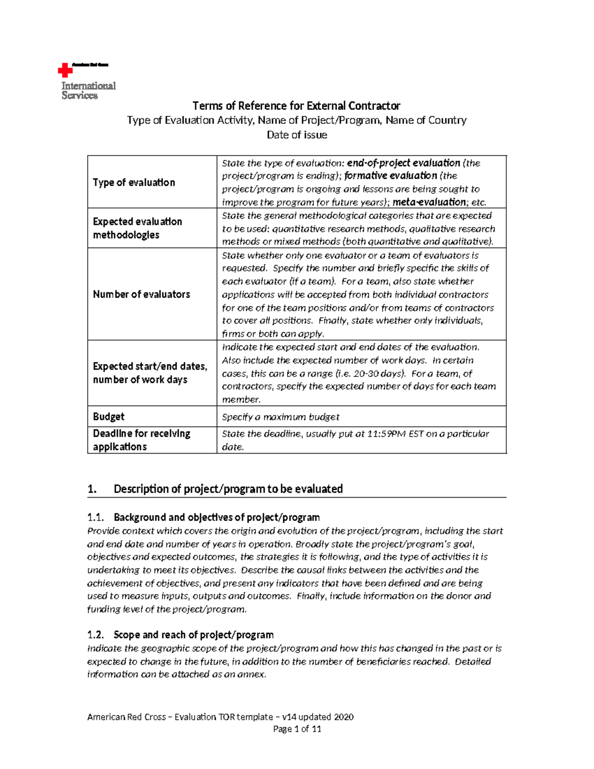 Evaluation TOR Template for External Contractor - American Red Cross ...