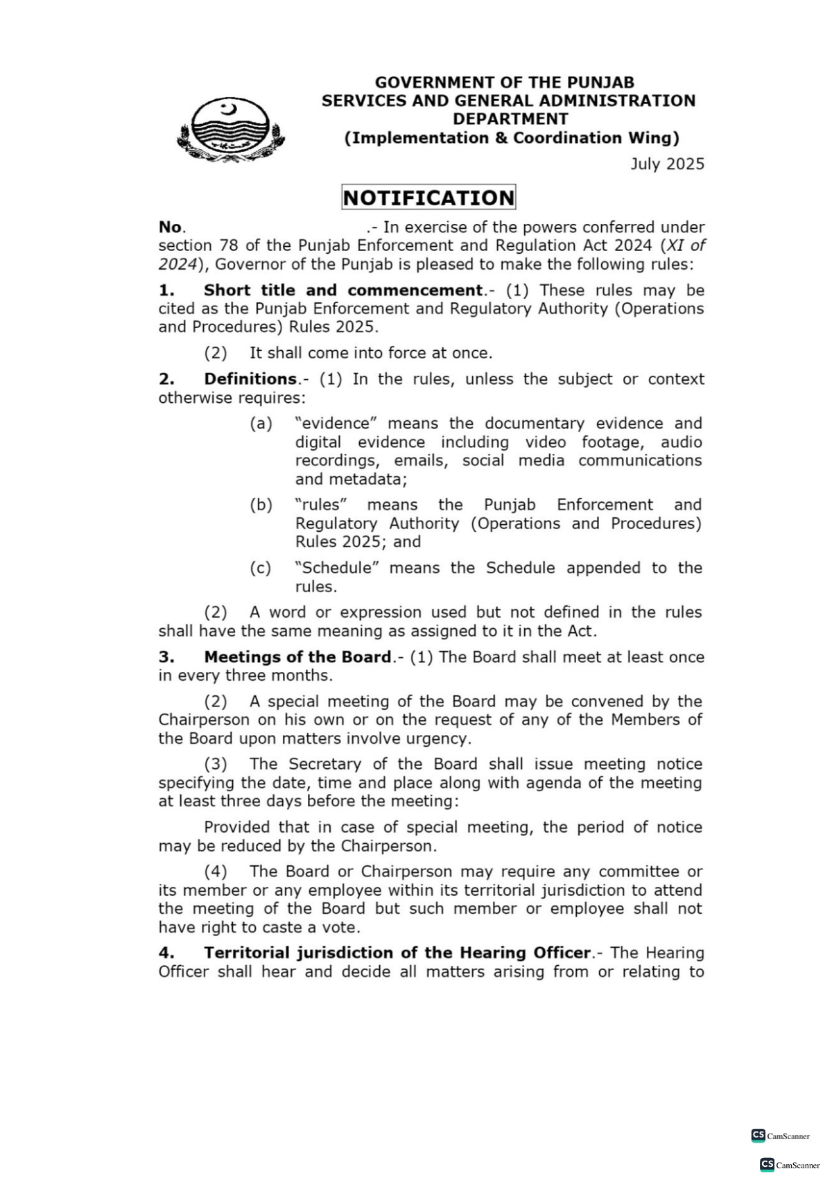 PERA (Operations & Procedures) Rules 2025 - Punjab Enforcement ...