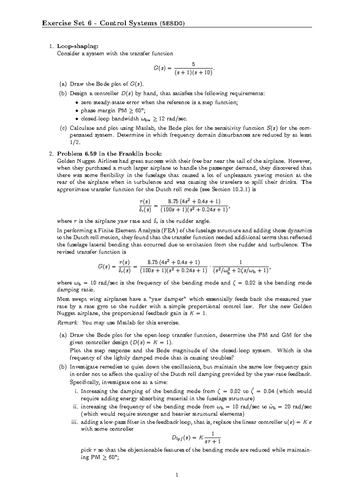 Module 6 Exercises: Control System Dynamics and Compensator Design ...