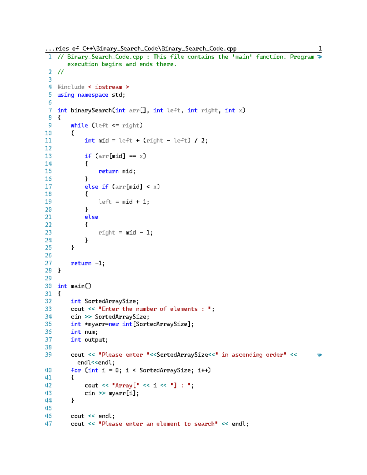 C++ Binary Search Code Implementation and Explanation - Studocu