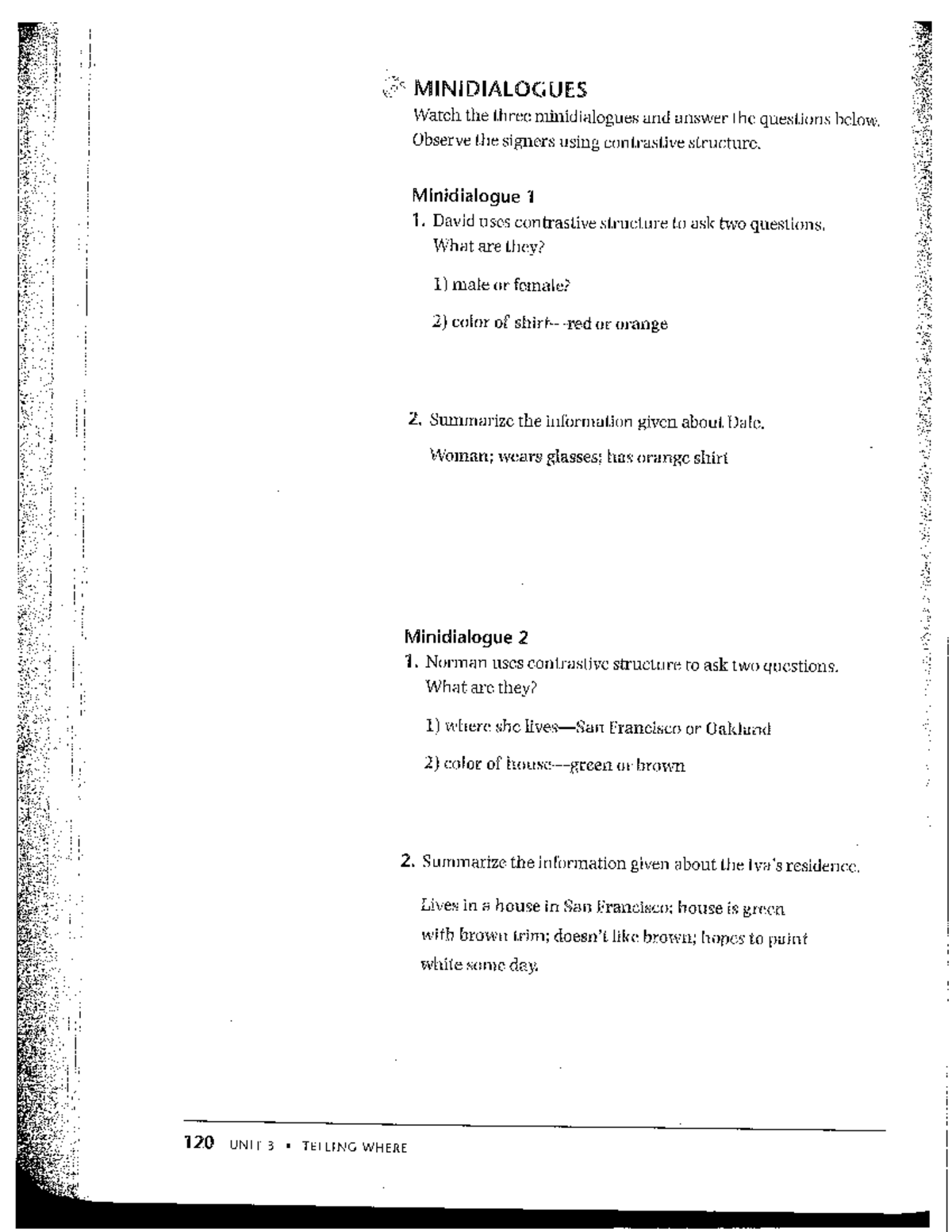 ASL 101 Unit 3 Minidialogues: Summary and Answers - Studocu