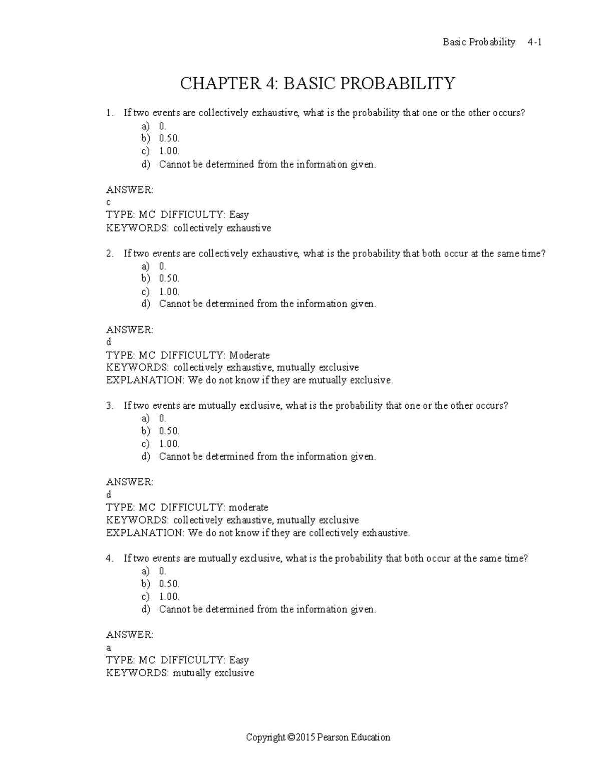 Basic Probability CH4: Key Concepts and Practice Questions - Studocu
