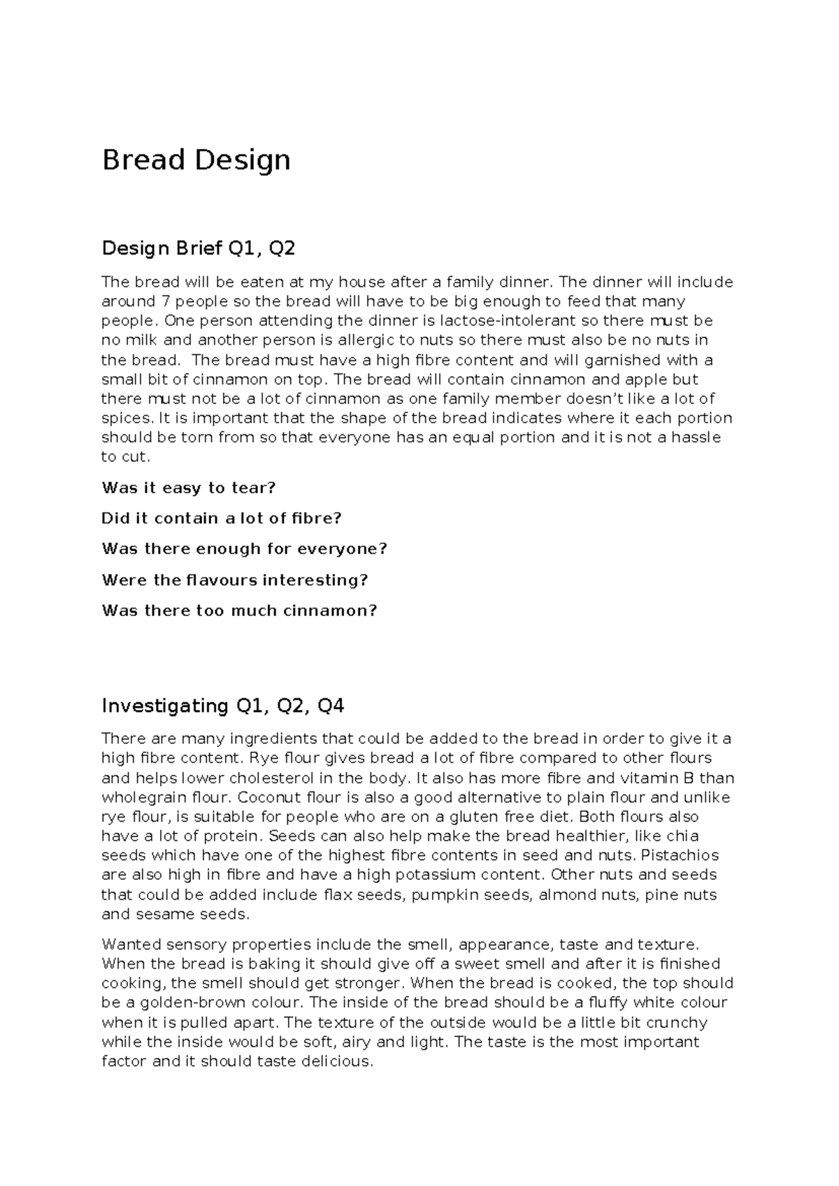Bread Design Assignment - Bread Design Design Brief Q1, Q The bread ...