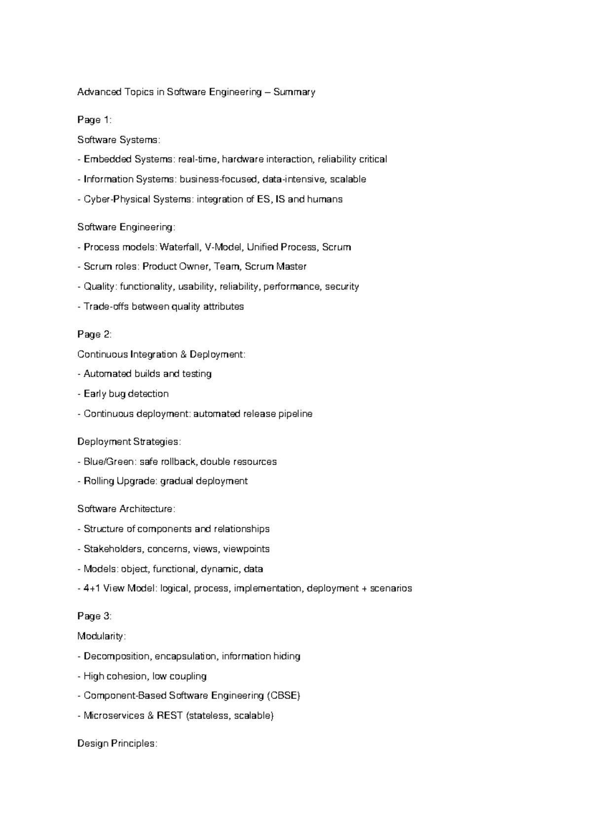 ASE: Advanced Topics in Software Engineering Summary Notes - Studocu