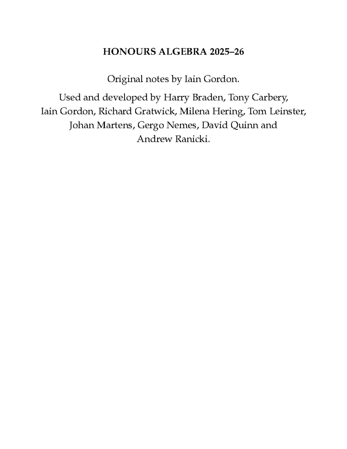 Y3 HONOURS ALGEBRA: Comprehensive Lecture Notes by Iain Gordon - Studocu