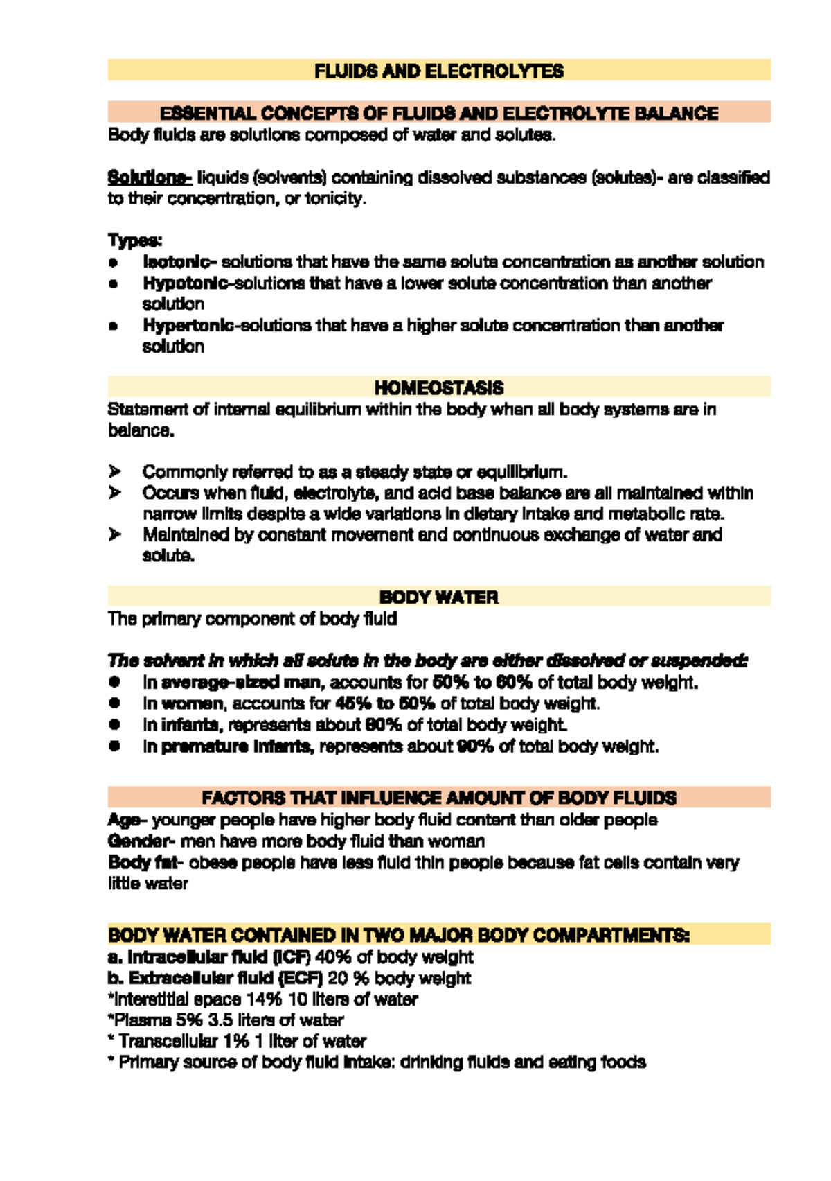 Fluids & Electrolytes: Key Concepts in Body Fluid Balance - Studocu