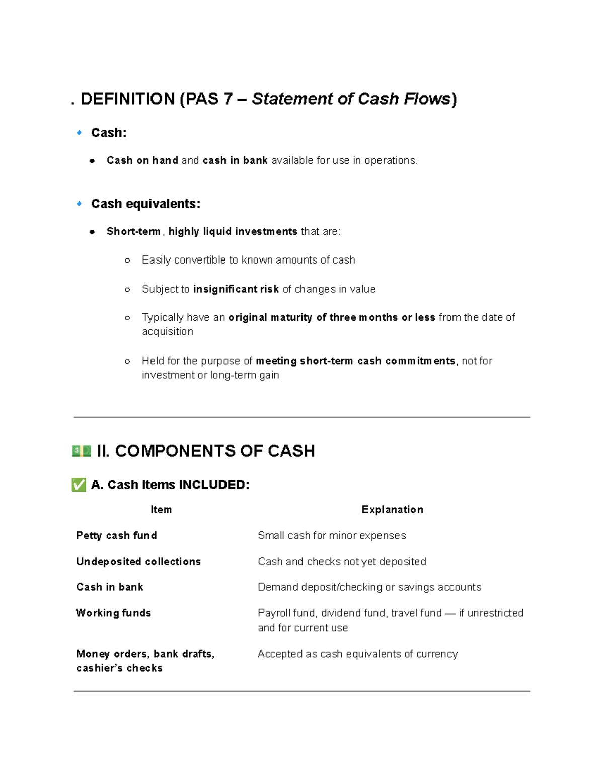 PAS 7: Definition of Cash and Cash Equivalents - Studocu