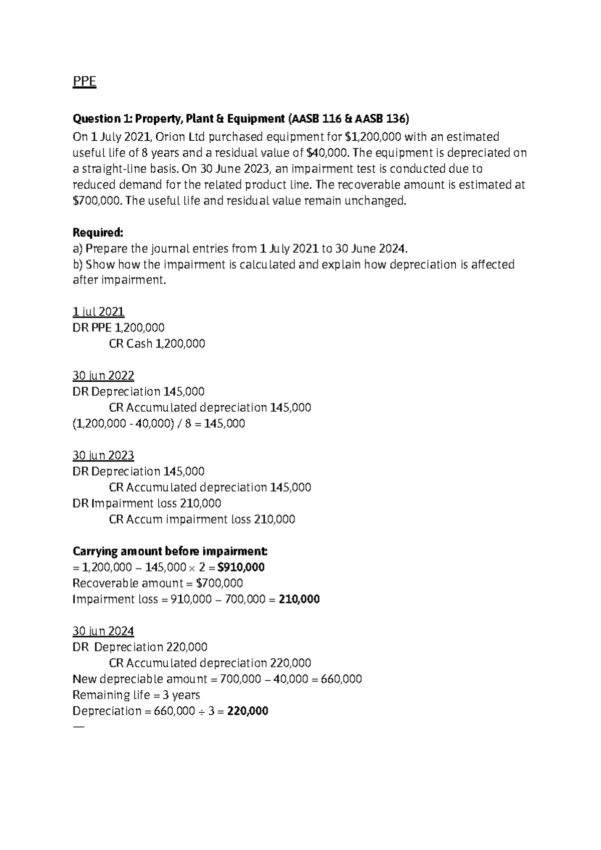 ASR Practice Journal Entries: AASB 116, 16, 9, 138, and 137 Analysis ...