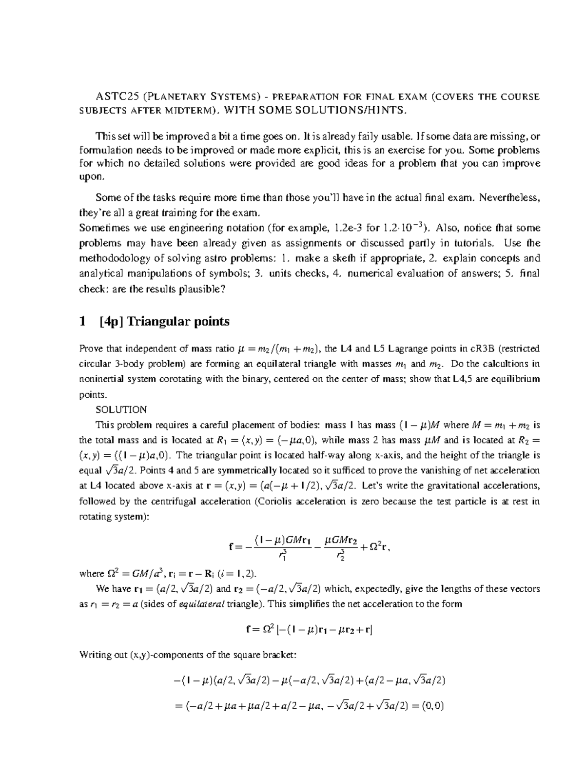 ASTC25 Planetary Systems Final Exam Prep: Key Concepts & Problems - Studocu