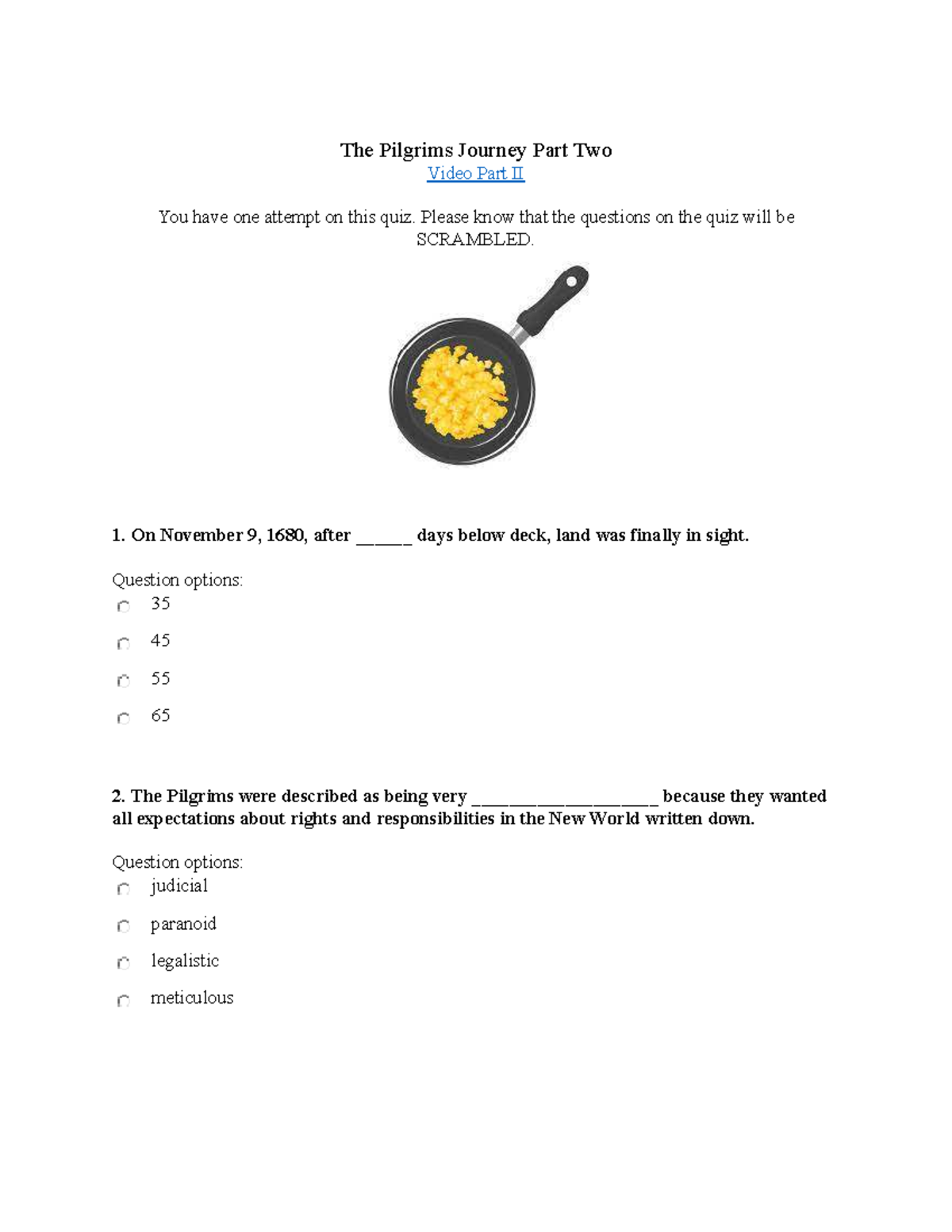 Pilgrims Journey Video Quiz II: Key Questions & Answers - Studocu