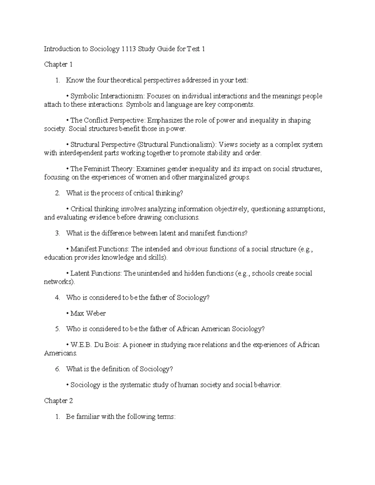 Introduction to Sociology - Test II Study Guide Notes - Studocu