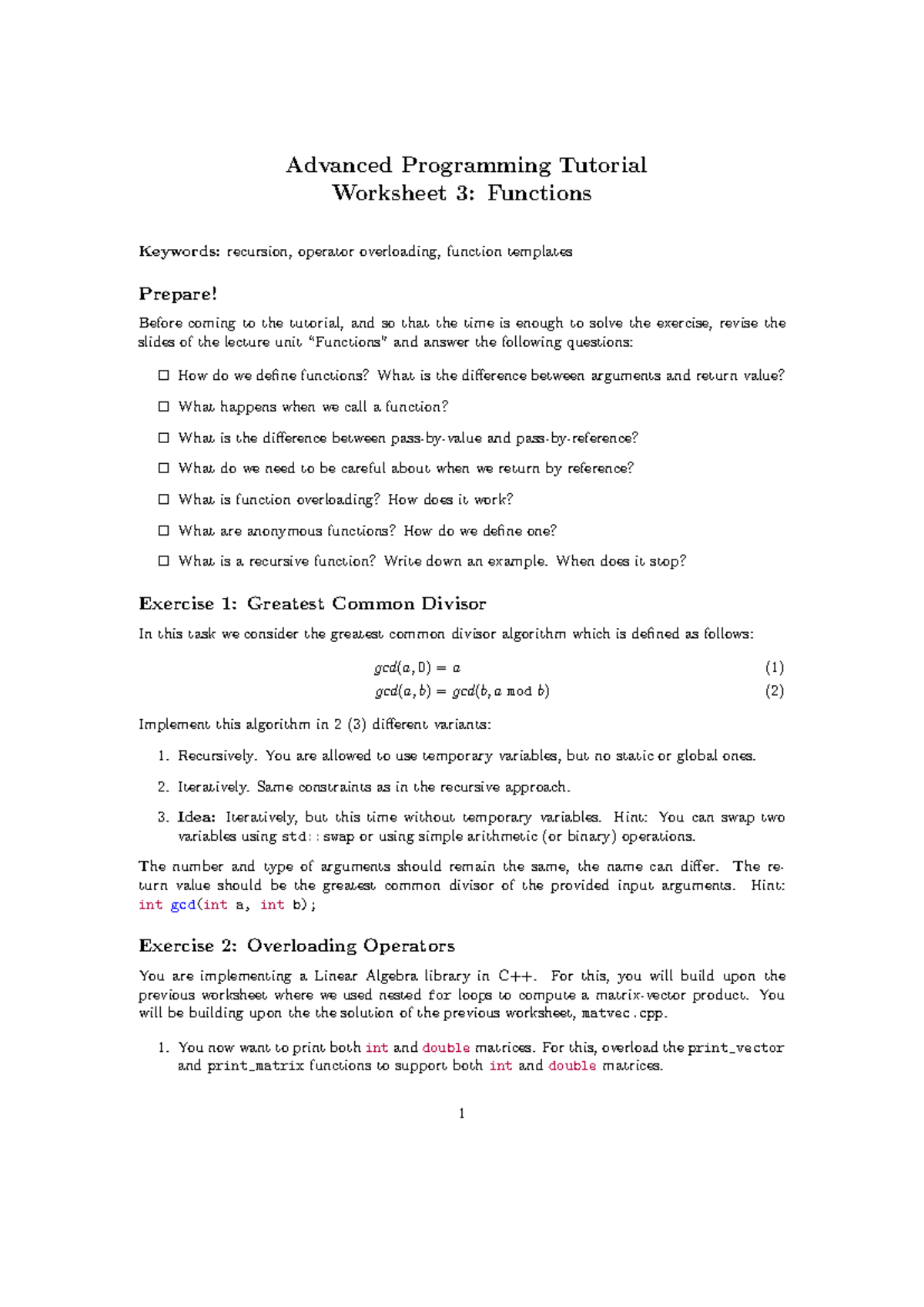 Advanced Programming Tutorial Worksheet 3: Functions & Recursion - Studocu