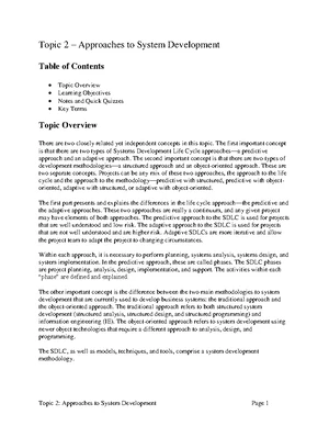 Topic 2 Approaches to System Development - Systems Analysis - USP - Studocu