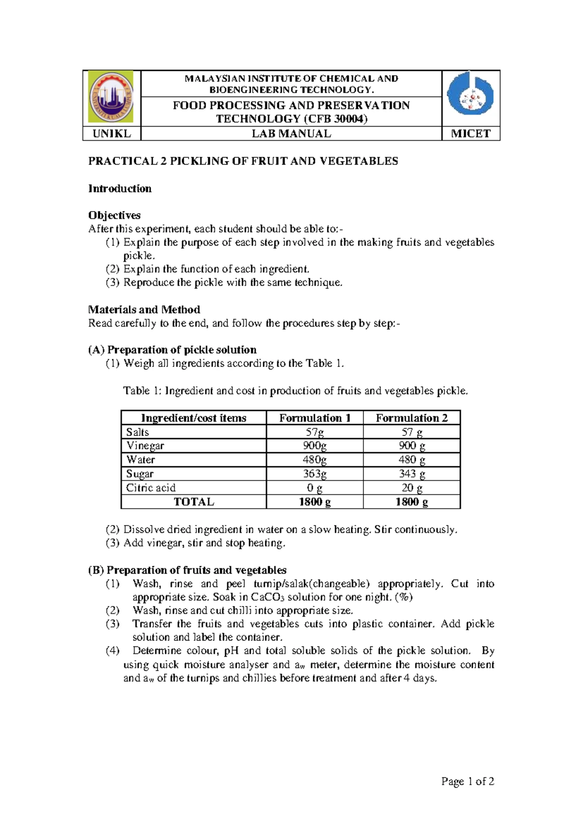 Lab Manual: EXP 4 - Heat Sterilization of Canned Chicken (CFB 20103 ...