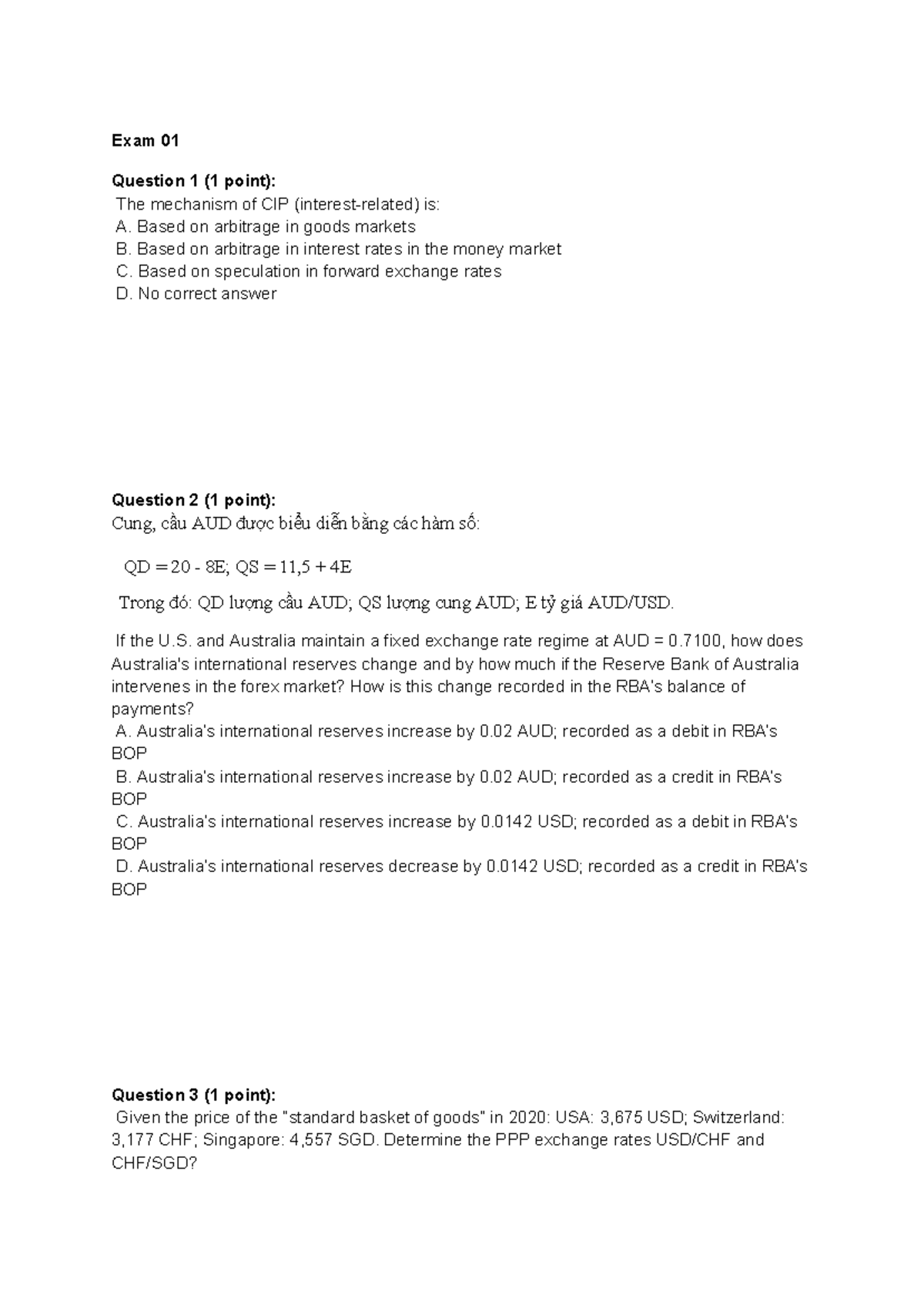 International Finance Exam 01 Questions and Answers - Studocu