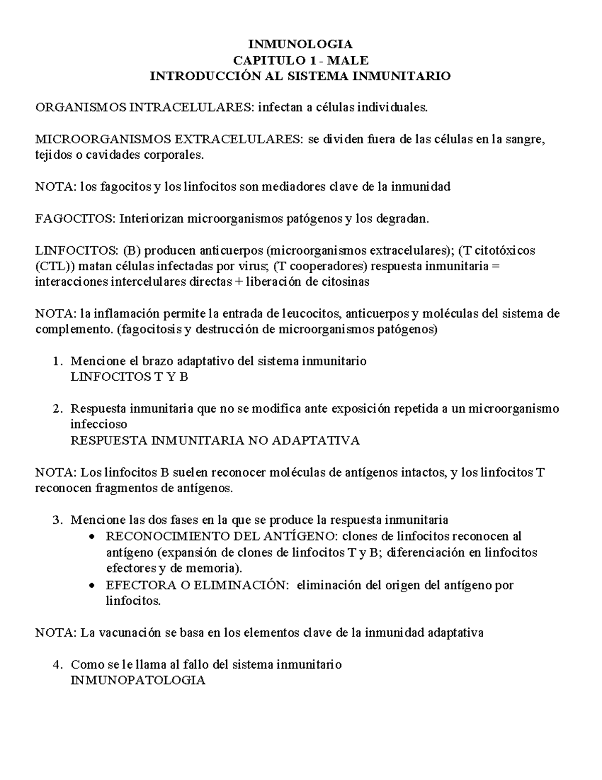 Capítulo 1 de inmunología: introducción al sistema inmunitario - Document Preview