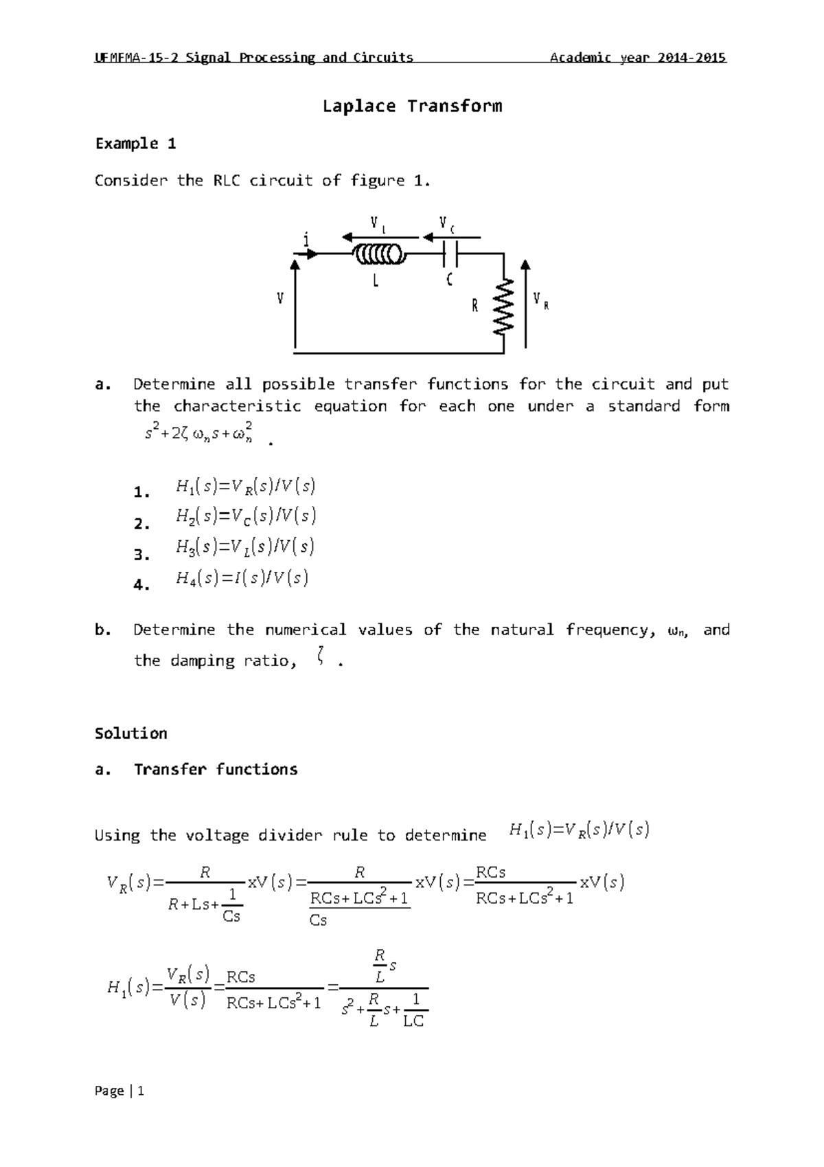Ufmfma-15-2 Worked Examples on Laplace Transform of RLC Circuits - Studocu