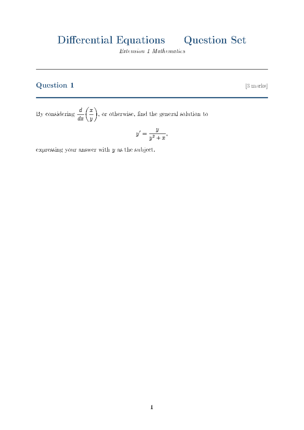 Differential Equations Practice Questions Set 1: Solutions & Analysis ...