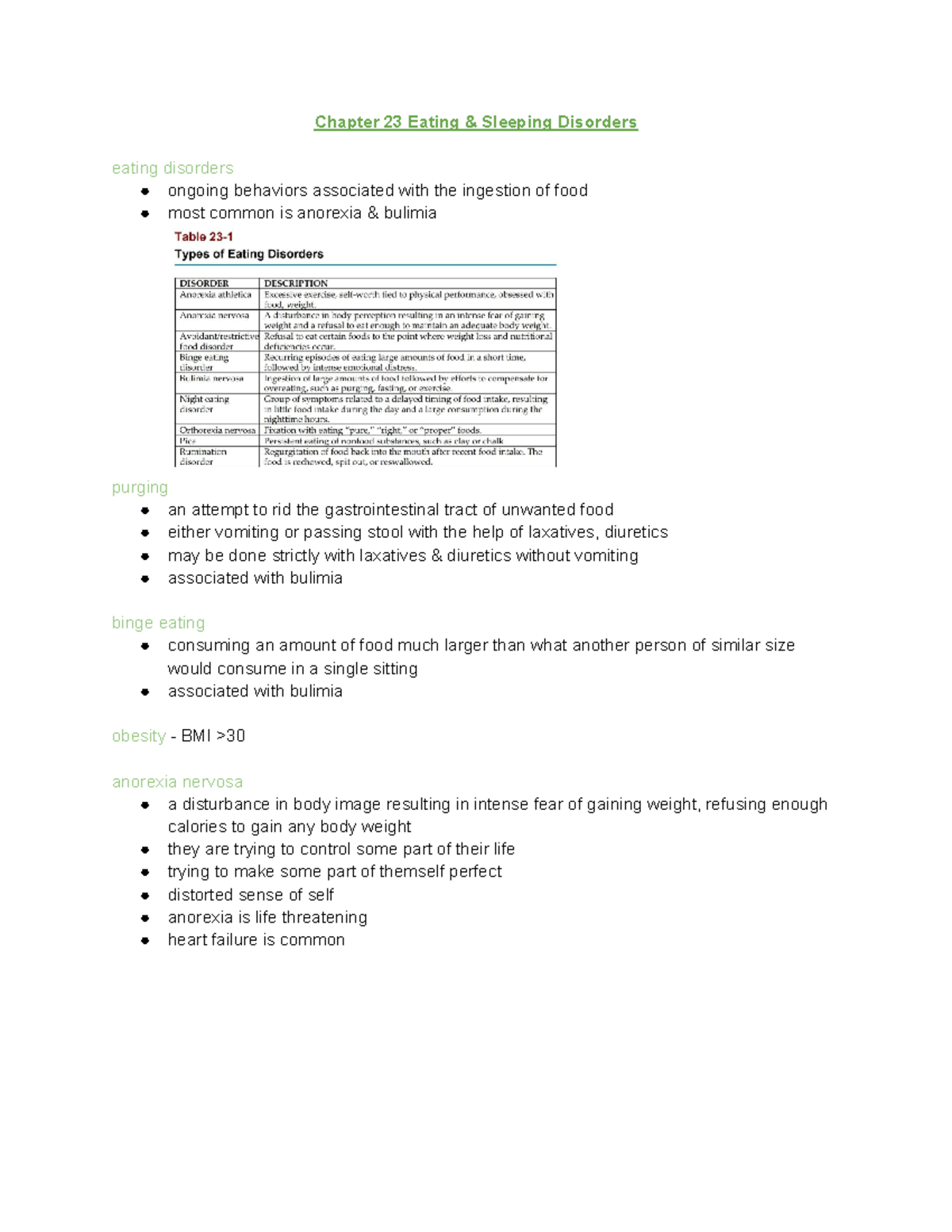 Mental Health Concepts: Final Review of Eating & Sleeping Disorders ...