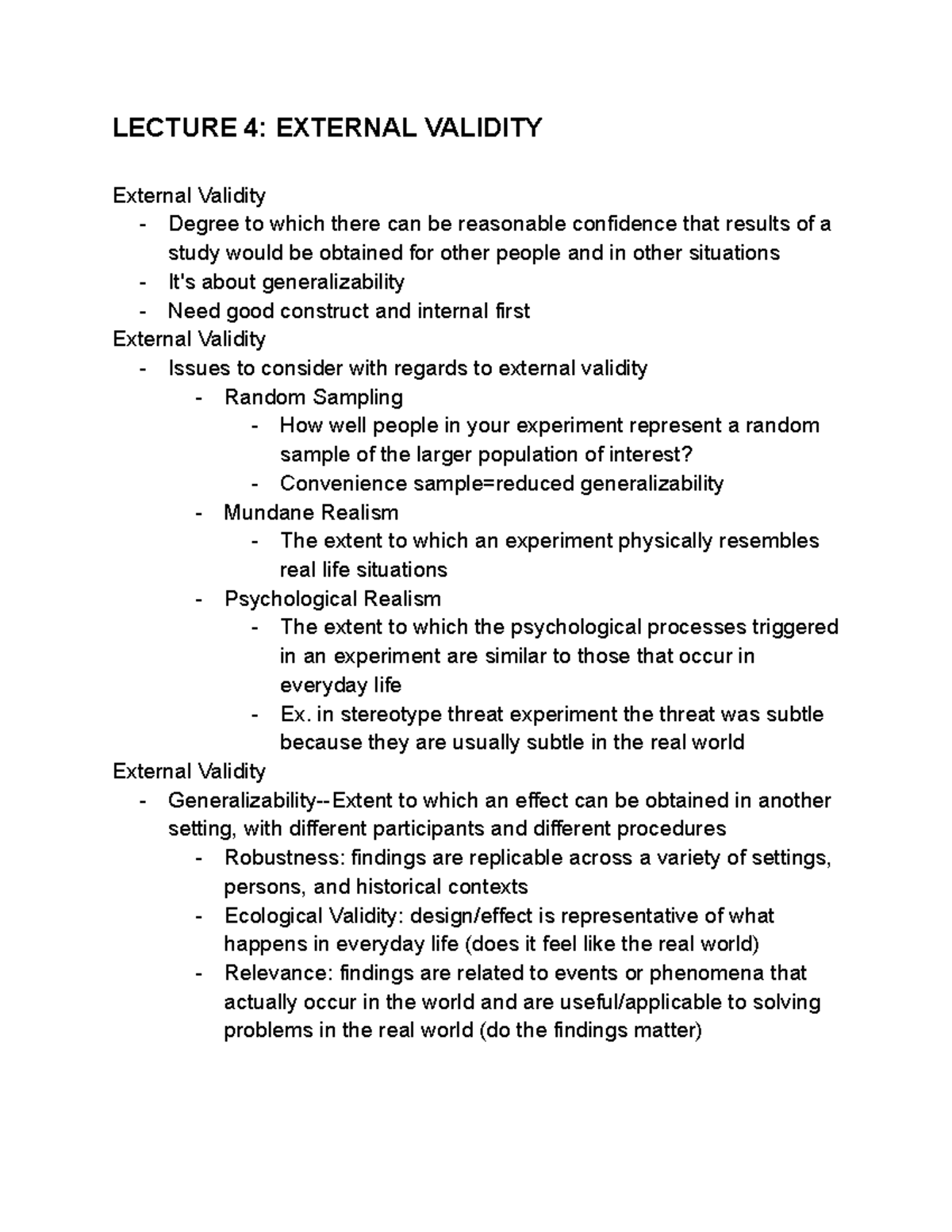 PSY120 L4 - Lecture 4: Understanding External Validity Concepts - Studocu