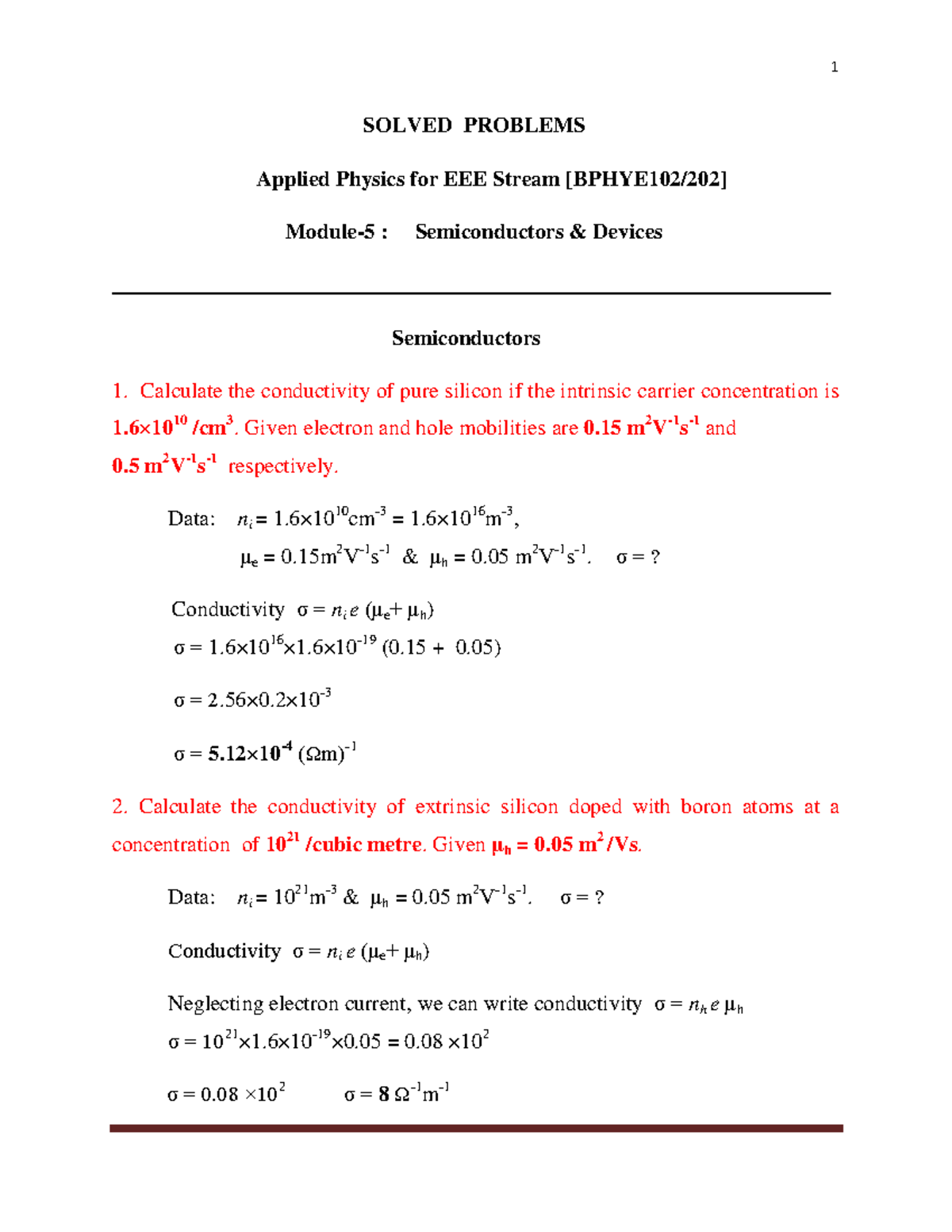 Problems EC, M-5 semiconductor - SOLVED PROBLEMS Applied Physics for ...