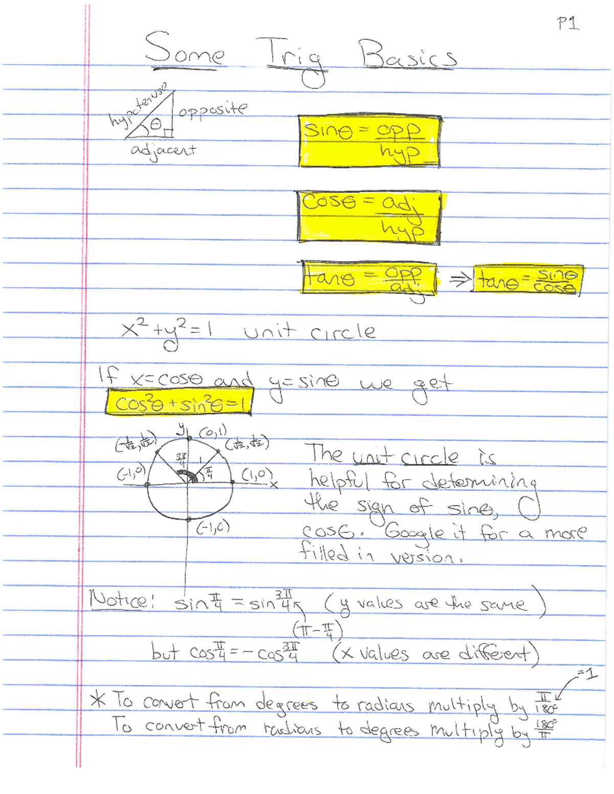 Trig Basics Worksheet: Understanding the Unit Circle & Functions - Studocu