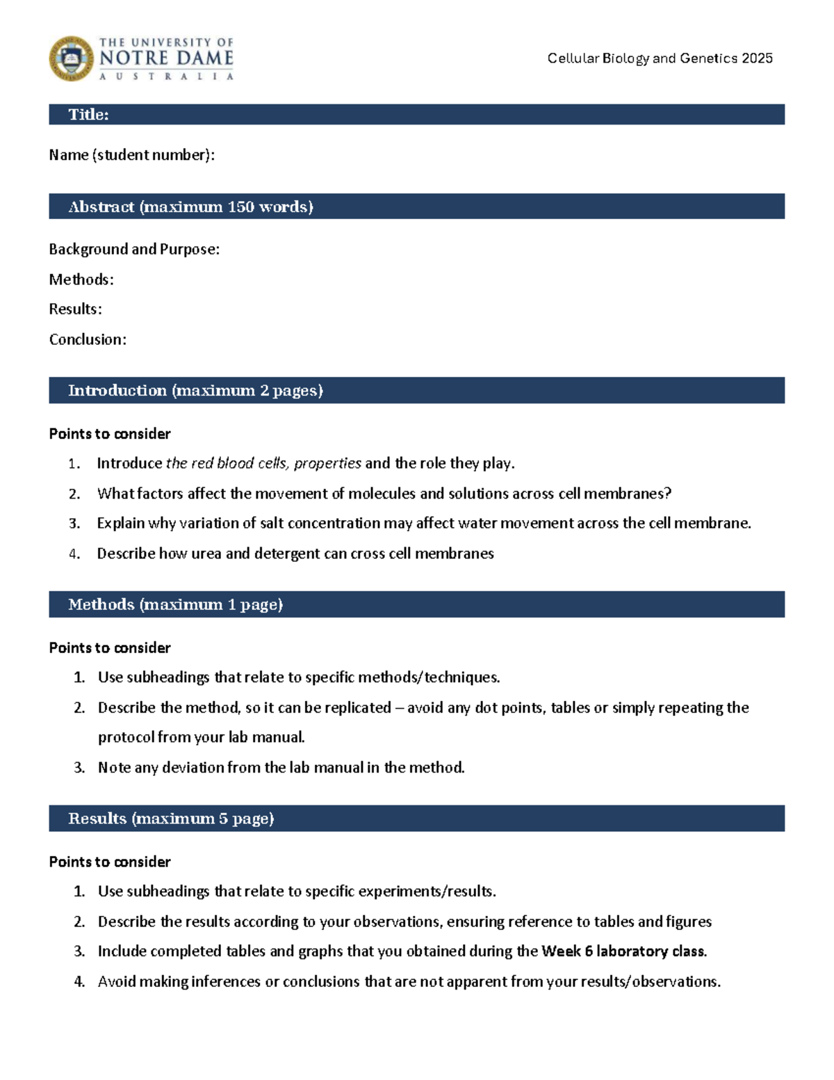 Cellular Biology and Genetics 2025: Lab Report Structure Guide - Studocu