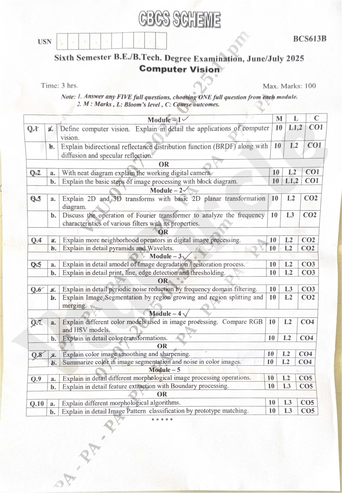 BCS613B Sixth Sem Computer Vision Exam Paper - June 2025 - Studocu