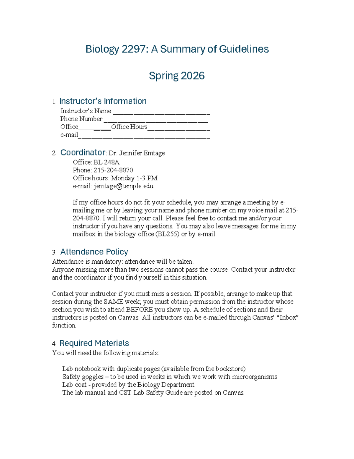 Biology 2297: Spring 2026 Lab Guidelines Summary - Studocu