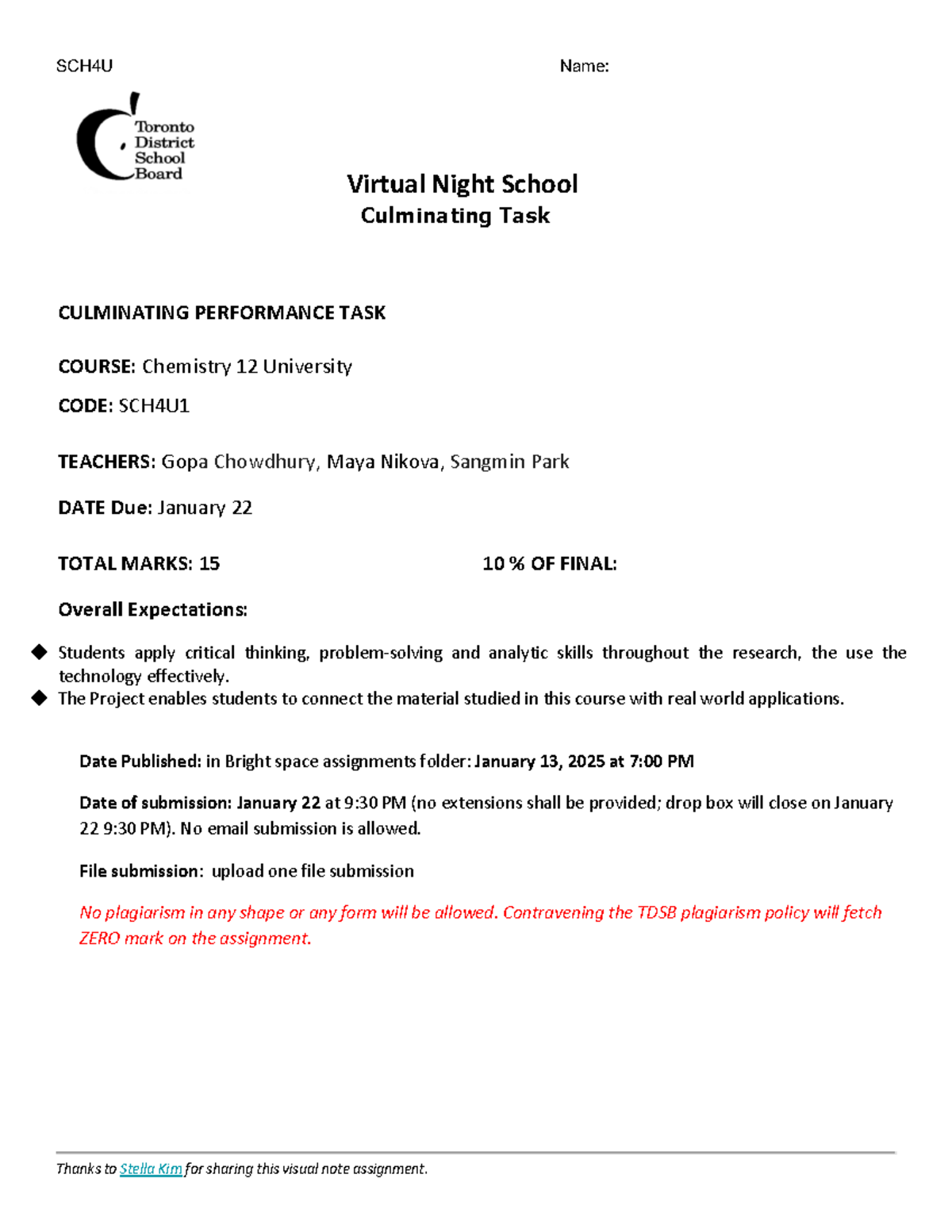 SCH4U Culminating Performance Task: Visual Summaries Guide - Studocu