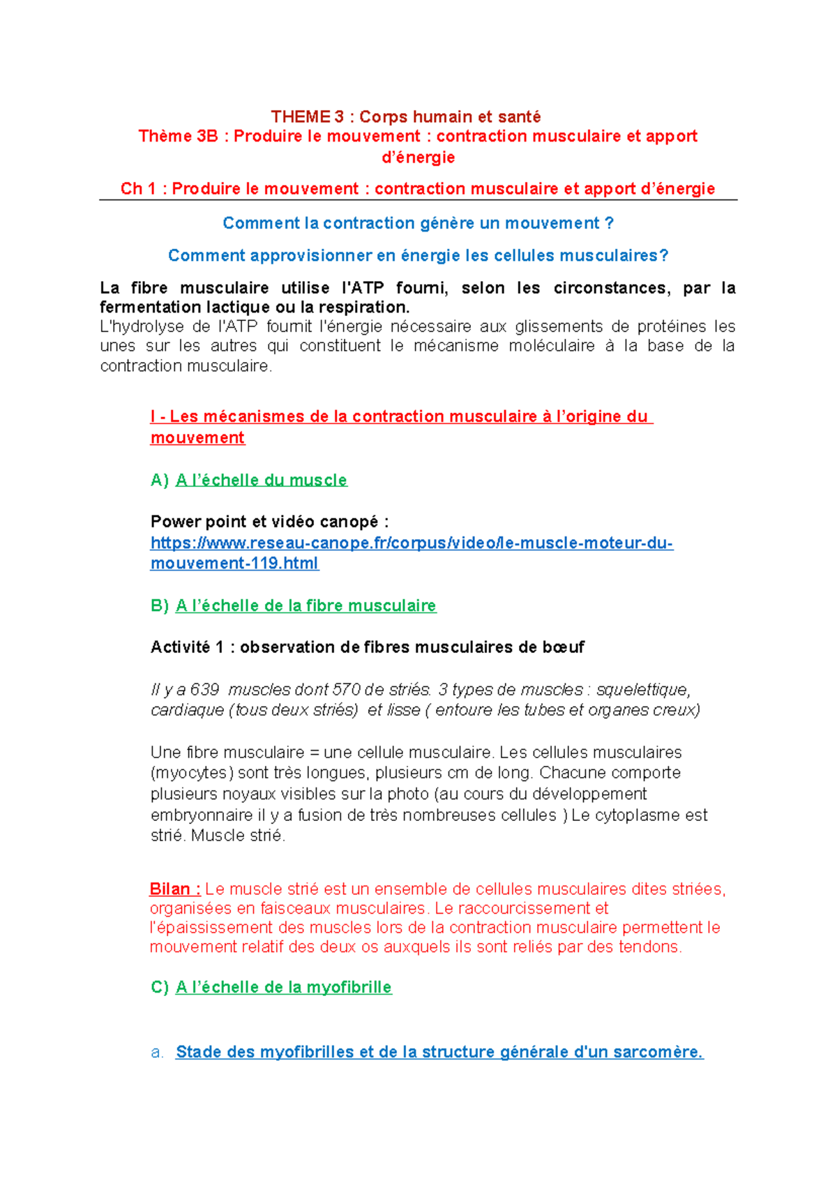 Ch 1 : Produire le mouvement et contraction musculaire en santé - Studocu