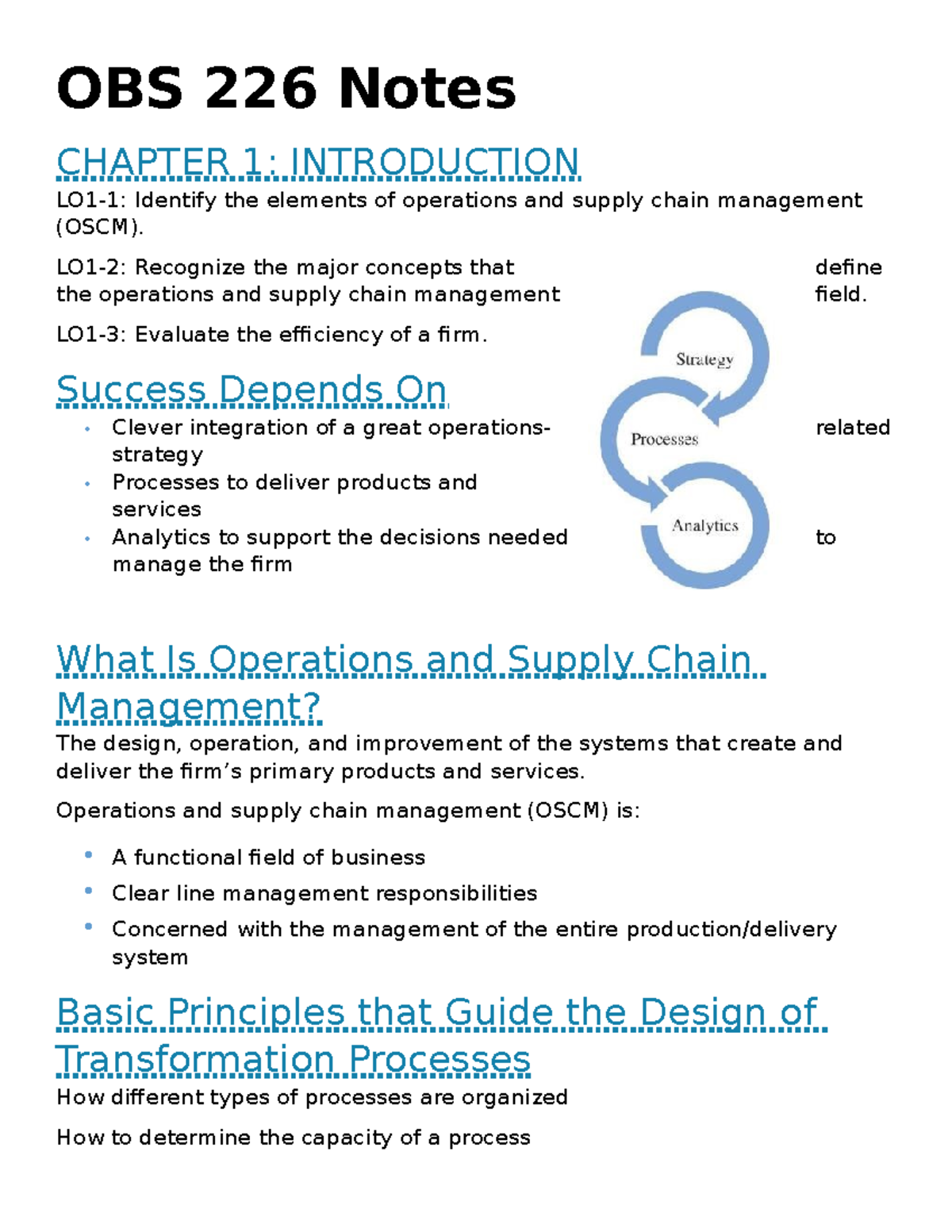 OBS 226 Notes - Comprehensive Summary of Initial Chapters on OSCM - Studocu