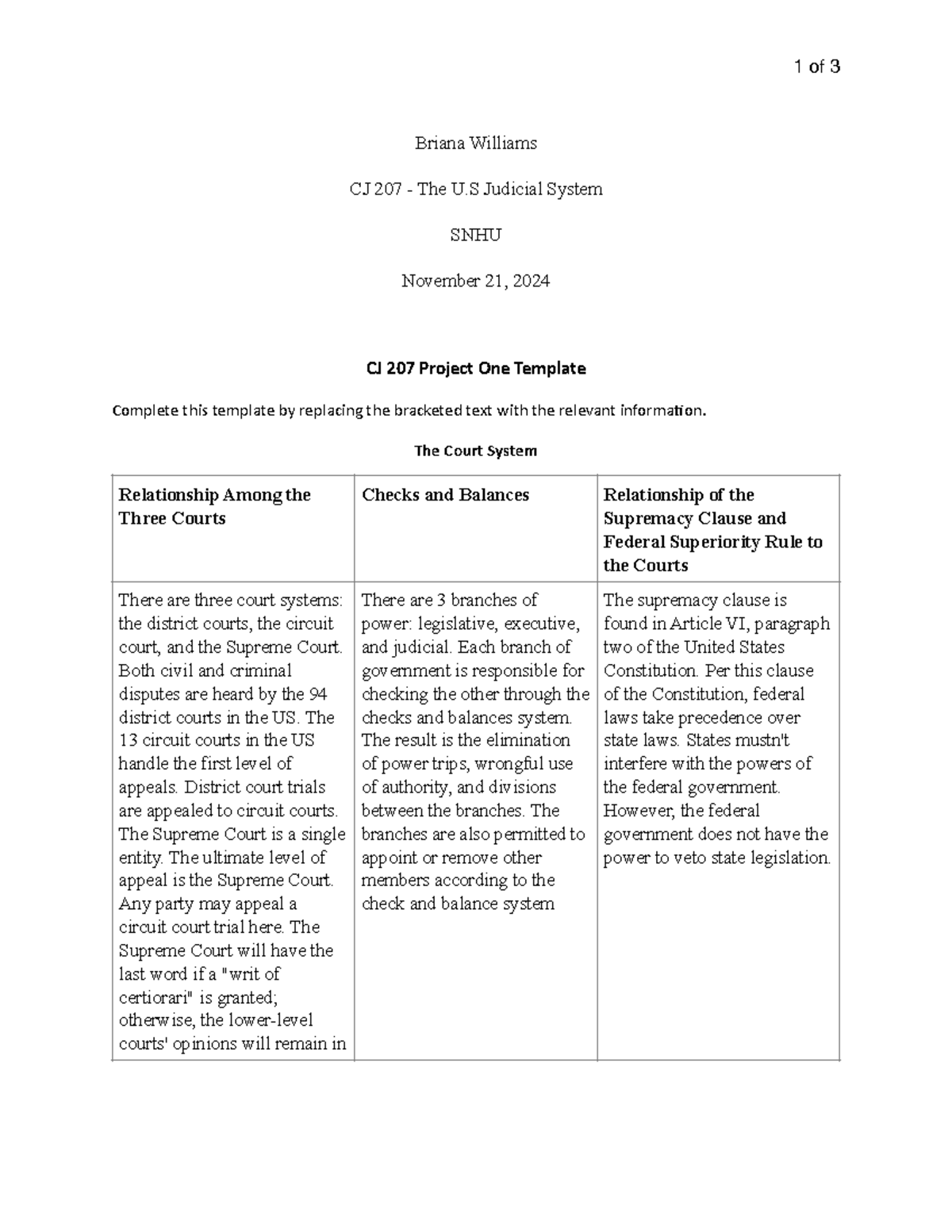 4-2 project One CJ 207 PDF - 1 of 3 Briana Williams CJ 207 - The U ...