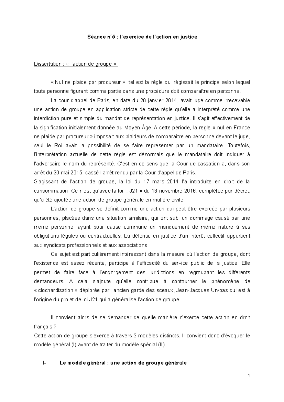 L’action en justice et l’Action de Groupe en Droit Français - Séance 5 ...