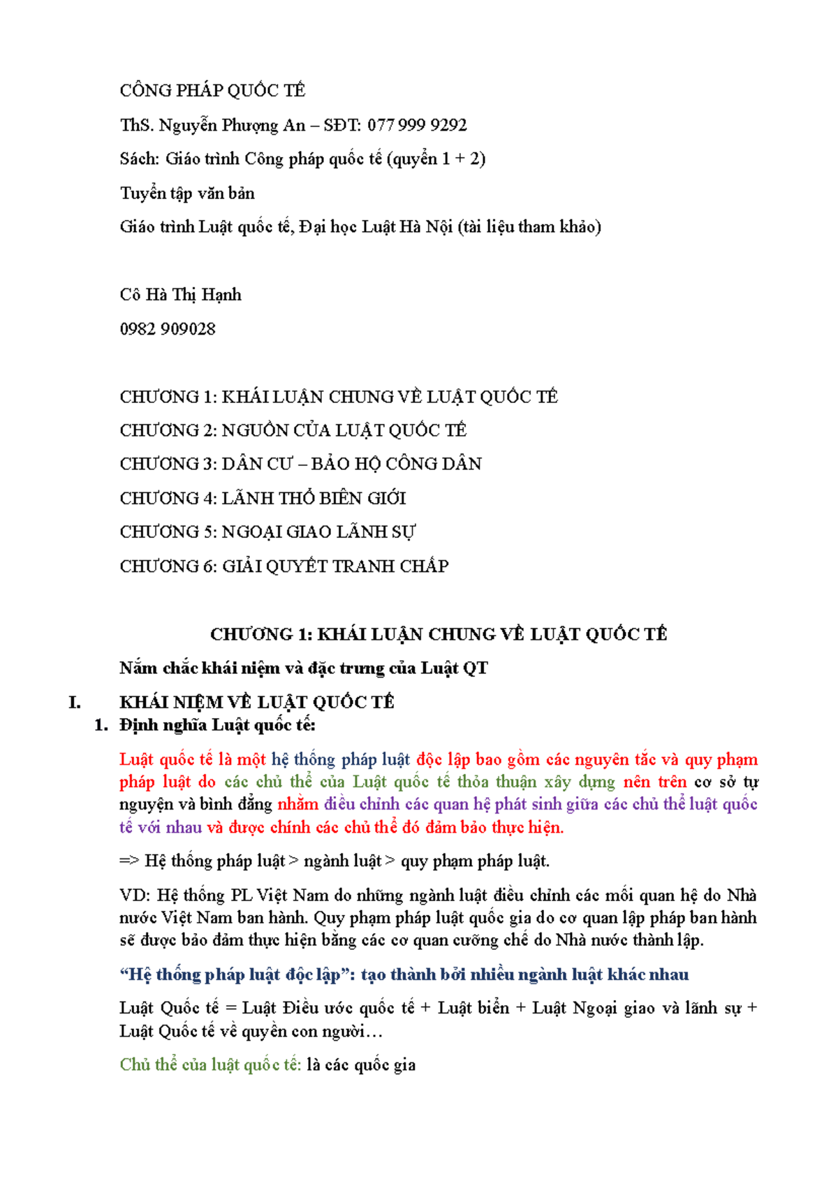 Giáo trình Công pháp Quốc tế - Chương 1: Khái luận chung về luật QT - Document Preview