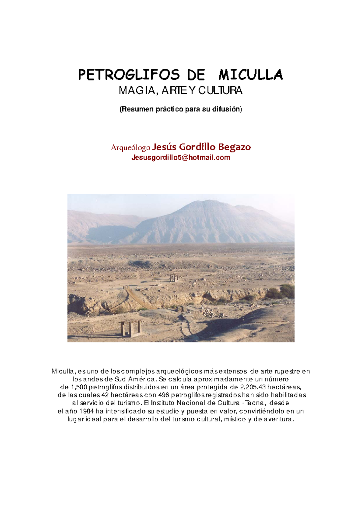Petroglifos de Miculla: Arte Rupestre y Turismo Cultural en Tacna - Document Preview